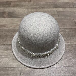 Light Grey Heathered Cloche Hat with Pearls
